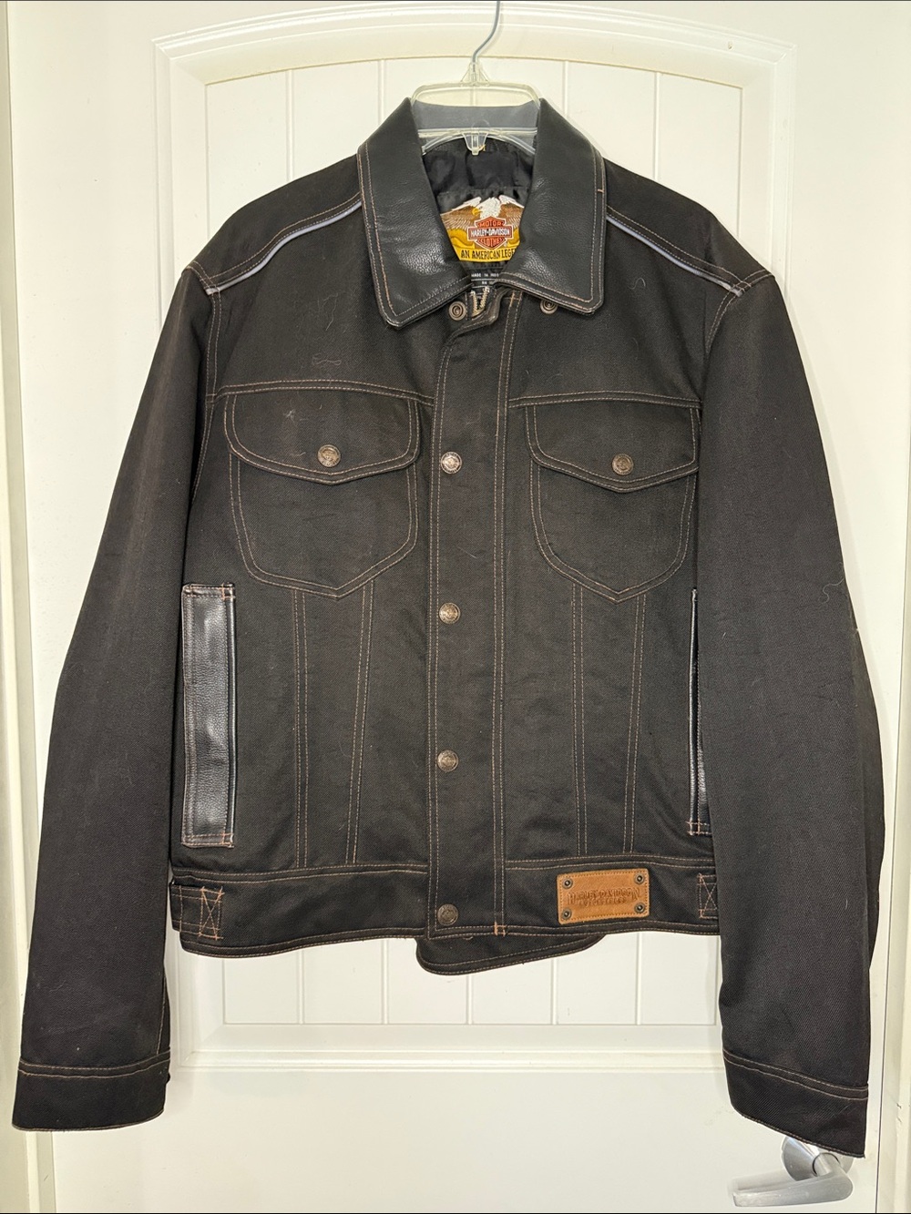 Harley-Davidson Black & Brown Contrast Stitch Bomber Jacket